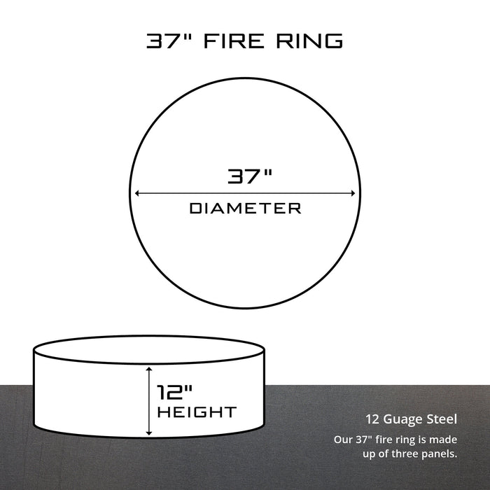 PD Metals RTR01837 Roast Toast Relax Unpainted 12 in. Tall 37 in. Diameter Outdoor Fire Ring - 37 x 37 x 12 in. - Unpainted Metal Gray