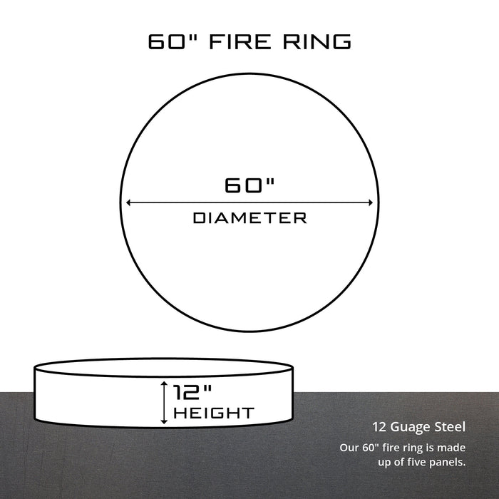 PD Metals SD1360 Solid Multi-Piece 5 pc Unpainted 12 in. Tall 60 in. Diameter Outdoor Fire Ring - 60 x 60 x 12 in. - Unpainted Metal Gray