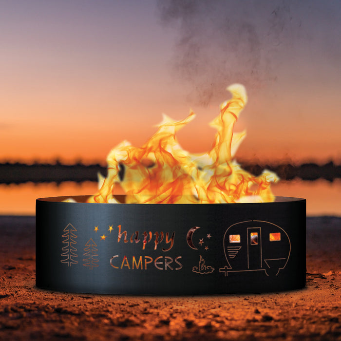 PD Metals HPC01848 Happy Camper Unpainted 12 in. Tall 48 in. Diameter Outdoor Fire Ring - 48 x 48 x 12 in. - Unpainted Metal Gray