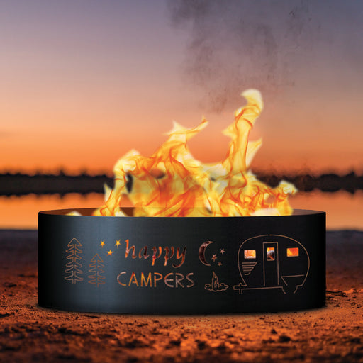 PD Metals HPC01837 Happy Camper Unpainted 12 in. Tall 37 in. Diameter Outdoor Fire Ring - 37 x 37 x 12 in. - Unpainted Metal Gray