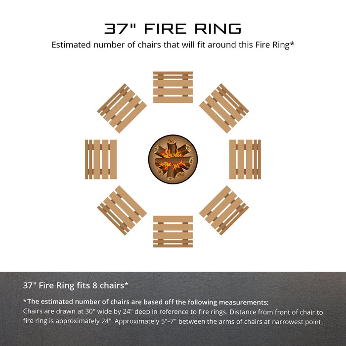 PD Metals MG00937-FP Moonlight Gathering Unpainted 12 in. Tall 37 in. Diameter Outdoor Fire Ring with Fire Poker - 37 x 37 x 12 in. - Unpainted Metal Gray