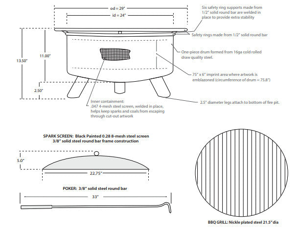 Patina Products F245 Oregon Steel Outdoor Fire Pit - 24 x 24 x 11 in. - Natural Rust Patina Finish