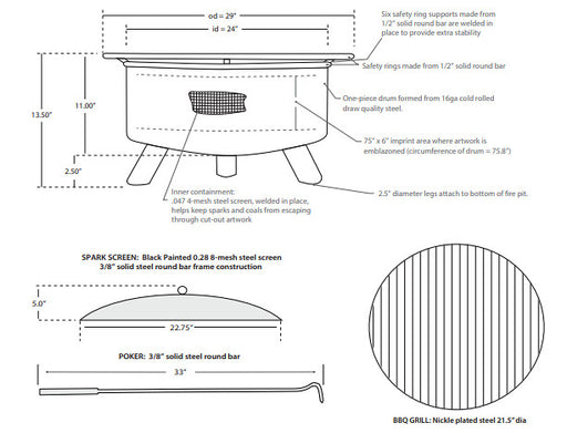 Patina Products F217 Wisconsin Steel Outdoor Fire Pit - 24 x 24 x 11 in. - Natural Rust Patina Finish