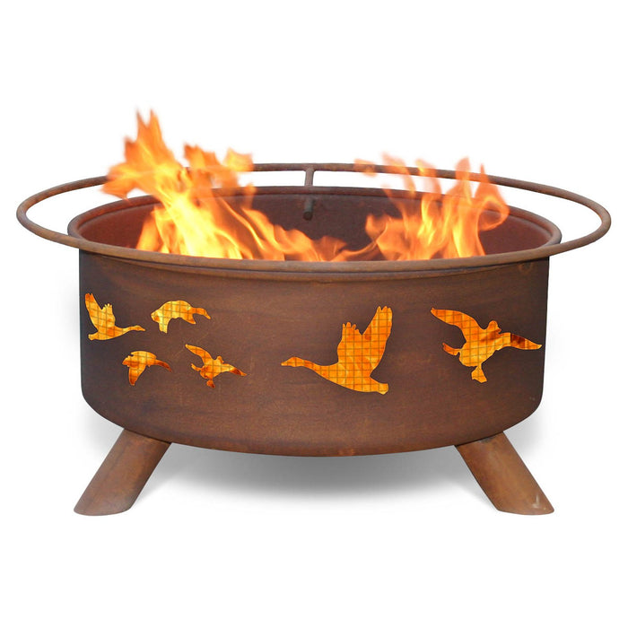 Patina Products F114 Wild Ducks Steel Outdoor Fire Pit - 24 x 24 x 11 in. - Natural Rust Patina Finish