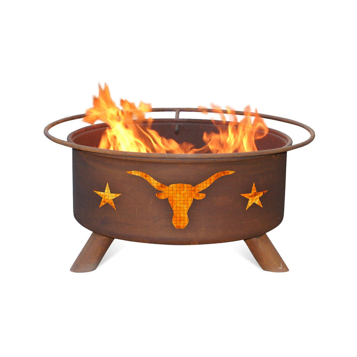 Patina Products F202 Texas Longhorn Steel Outdoor Fire Pit - 24 x 24 x 11 in. - Natural Rust Patina Finish