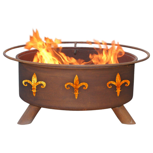 Patina Products F124 Fleur De Lis Steel Outdoor Fire Pit - 24 x 24 x 11 in. - Natural Rust Patina Finish