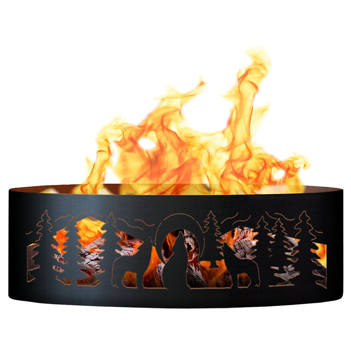 PD Metals WR00437 Wolves Unpainted 12 in. Tall 37 in. Diameter Outdoor Fire Ring - 37 x 37 x 12 in. - Unpainted Metal Gray