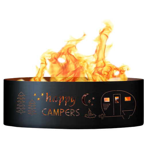 PD Metals HPC01830 Happy Camper Unpainted 12 in. Tall 30 in. Diameter Outdoor Fire Ring - 30 x 30 x 12 in. - Unpainted Metal Gray