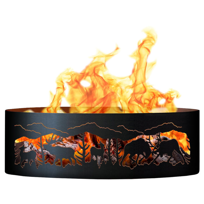 PD Metals FER00660 Fighting Elk Unpainted 12 in. Tall 60 in. Diameter Outdoor Fire Ring - 60 x 60 x 12 in. - Unpainted Metal Gray