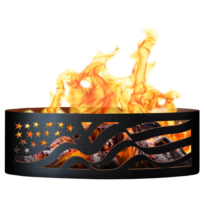 PD Metals AF01260 American Flag Unpainted 12 in. Tall 60 in. Diameter Outdoor Fire Ring - 60 x 60 x 12 in. - Unpainted Metal Gray