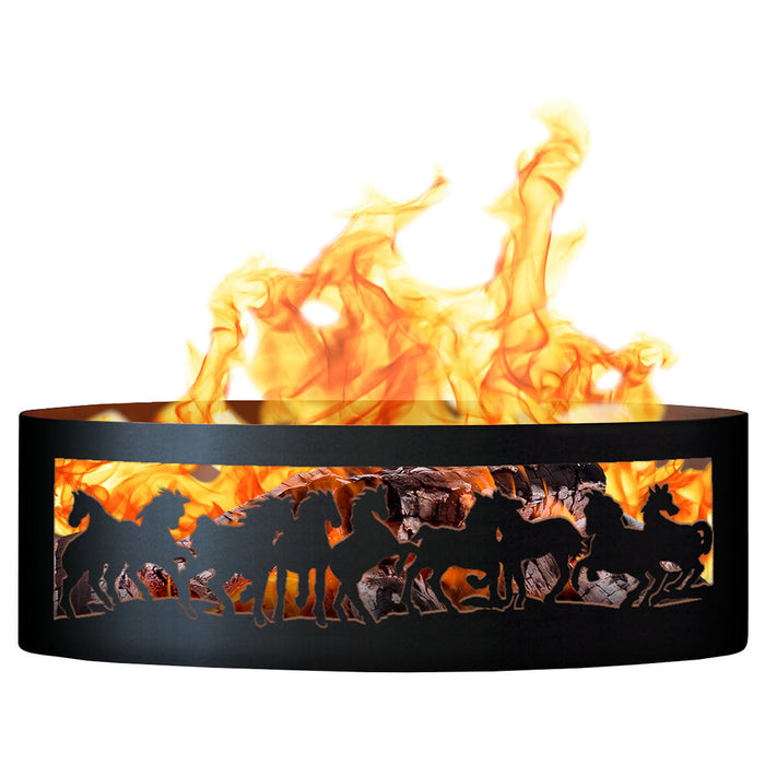 PD Metals MR00460 Mustangs Unpainted 12 in. Tall 60 in. Diameter Outdoor Fire Ring - 60 x 60 x 12 in. - Unpainted Metal Gray