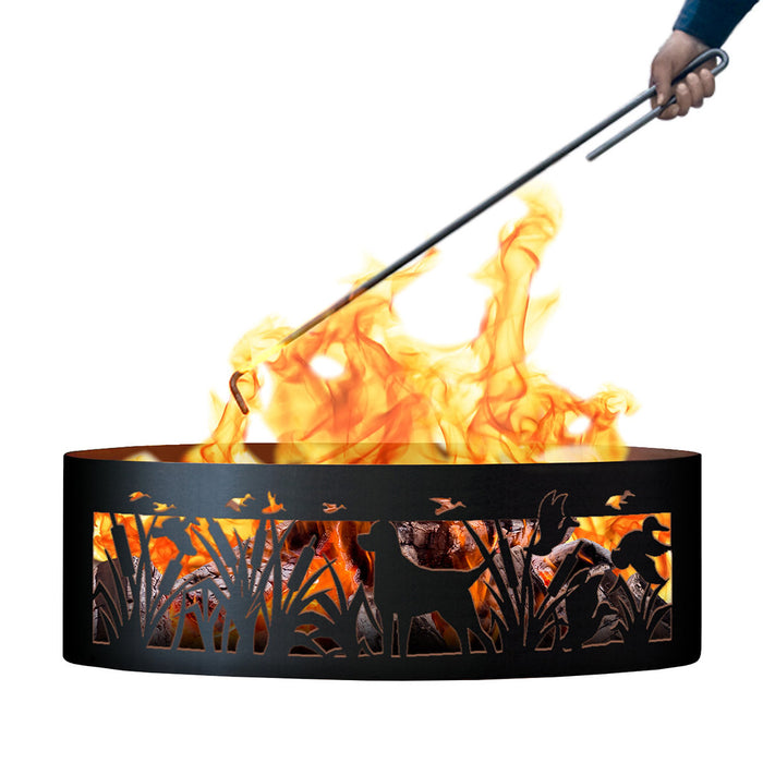 PD Metals LD00760-FP Lab N Duck Unpainted 12 in. Tall 60 in. Diameter Outdoor Fire Ring with Fire Poker - 60 x 60 x 12 in. - Unpainted Metal Gray