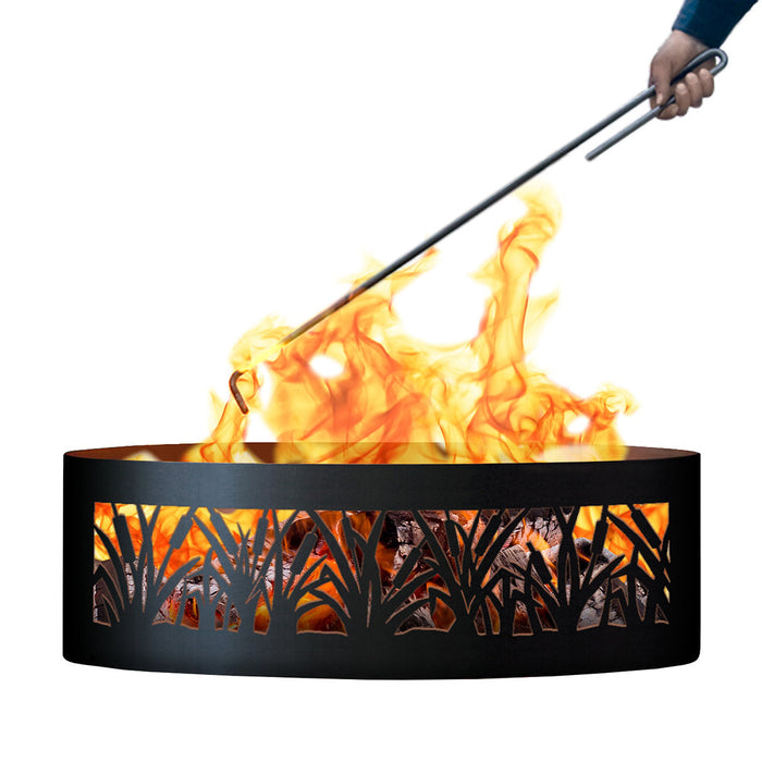 PD Metals CFR00960-FP Cattail Unpainted 12 in. Tall 60 in. Diameter Outdoor Fire Ring with Fire Poker - 60 x 60 x 12 in. - Unpainted Metal Gray