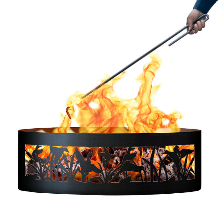 PD Metals FD0937-FP Flying Duck Unpainted 12 in. Tall 37 in. Diameter Outdoor Fire Ring with Fire Poker - 37 x 37 x 12 in. - Unpainted Metal Gray