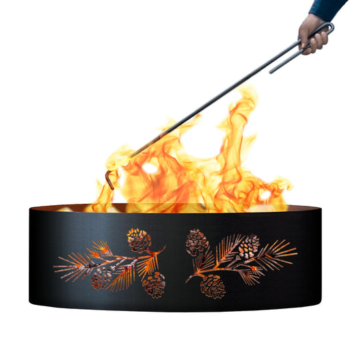 PD Metals PB0937-FP Pine Bough Unpainted 12 in. Tall 37 in. Diameter Outdoor Fire Ring with Fire Poker - 37 x 37 x 12 in. - Unpainted Metal Gray