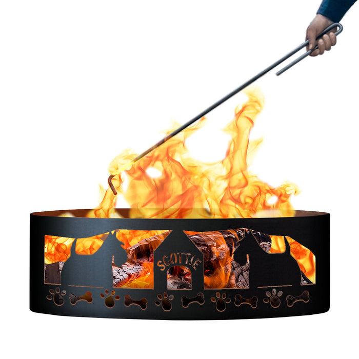 PD Metals SFR01060-FP Scottie Unpainted 12 in. Tall 60 in. Diameter Outdoor Fire Ring with Fire Poker - 60 x 60 x 12 in. - Unpainted Metal Gray