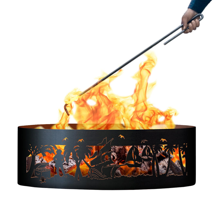 PD Metals PL01448-FP Pirates Life Unpainted 12 in. Tall 48 in. Diameter Outdoor Fire Ring with Fire Poker - 48 x 48 x 12 in. - Unpainted Metal Gray