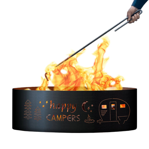 PD Metals HPC01830-FP Happy Camper Unpainted 12 in. Tall 30 in. Diameter Outdoor Fire Ring with Fire Poker - 30 x 30 x 12 in. - Unpainted Metal Gray