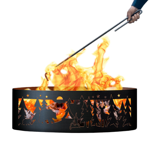 PD Metals NW00748-FP Northwoods Unpainted 12 in. Tall 48 in. Diameter Outdoor Fire Ring with Fire Poker - 48 x 48 x 12 in. - Unpainted Metal Gray