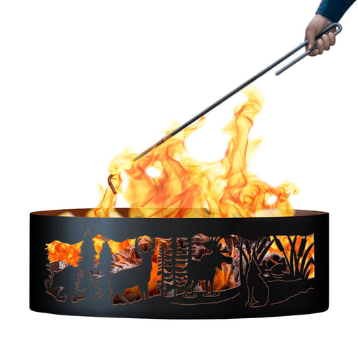 PD Metals MG00930-FP Moonlight Gathering Unpainted 12 in. Tall 30 in. Diameter Outdoor Fire Ring with Fire Poker - 30 x 30 x 12 in. - Unpainted Metal Gray