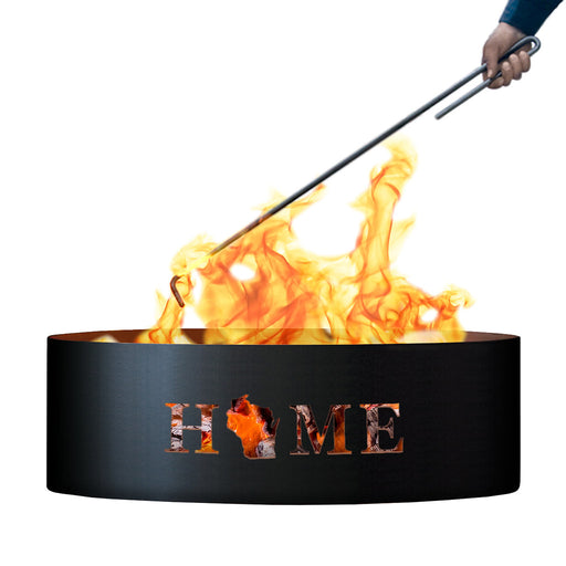 PD Metals HME01748-FP Home Unpainted 12 in. Tall 48 in. Diameter Outdoor Fire Ring with Fire Poker - 48 x 48 x 12 in. - Unpainted Metal Gray