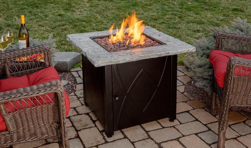 Endless Summer GAD1445DH LP Gas Outdoor Firepit with Handcrafted Chisled Mantel - 30 x 30 x 24 in. - Black Color