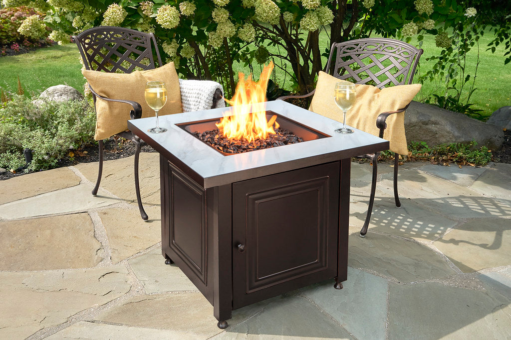 Endless Summer GAD15261SP The Lancaster LP Gas Outdoor Fire Pit with UV Faux Wood Printed Mantel - 30 x 30 x 24 in. - Black Color