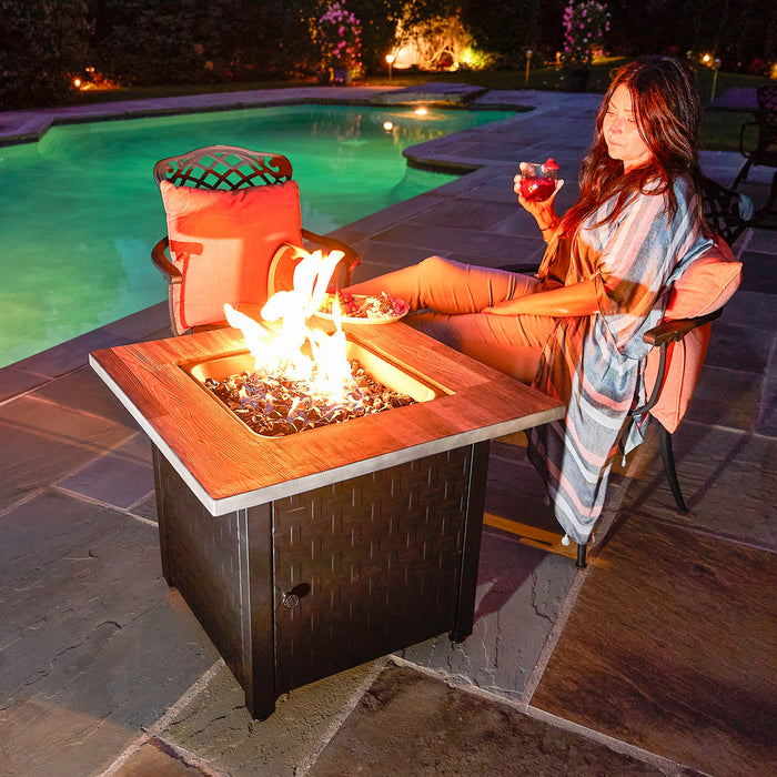 Endless Summer GAD15262SP The Bristol LP Gas Outdoor Fire Pit with UV Marble Look Ceramic Tile Mantel - 30 x 30 x 24 in. - Black Color