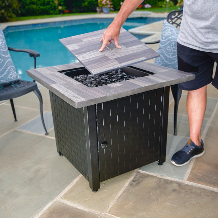 Endless Summer GAD15262SP The Bristol LP Gas Outdoor Fire Pit with UV Marble Look Ceramic Tile Mantel - 30 x 30 x 24 in. - Black Color