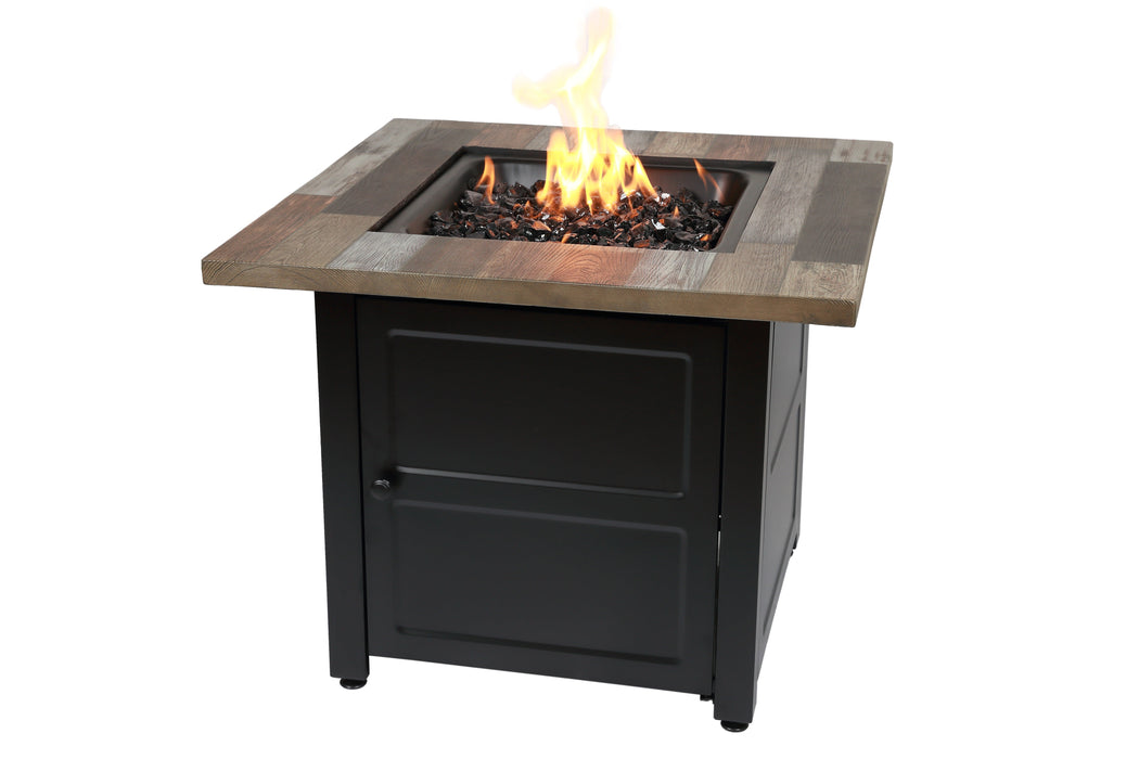 Endless Summer GAD15298ES The Cayden 30" Square Gas Fire Table with Printed Cement Resin Mantel - 30 x 30 x 24.61 in. - Black Color