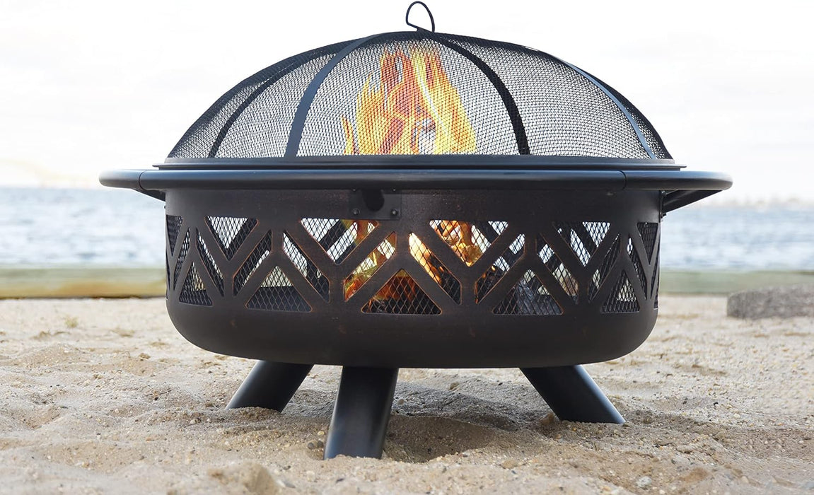 Endless Summer WAD1009SP Oil Rubbed Bronze Wood Burning Outdoor Firebowl with Geometric Design - 35.83 x 35.83 x 24.8 in. - Bronze Color