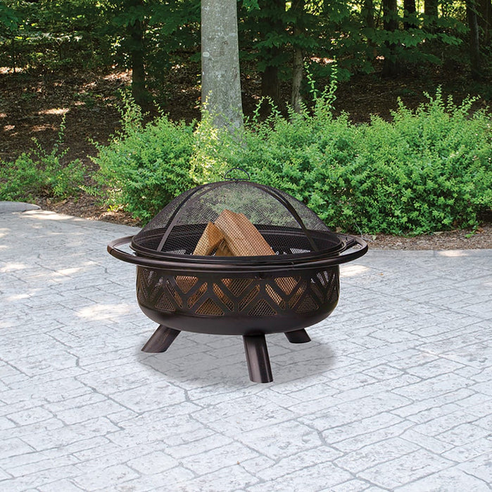 Endless Summer WAD1009SP Oil Rubbed Bronze Wood Burning Outdoor Firebowl with Geometric Design - 35.83 x 35.83 x 24.8 in. - Bronze Color