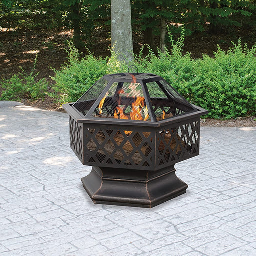 Endless Summer WAD1377SP Oil Rubbed Bronze Wood Burning Outdoor Firebowl with Lattice Design - 27.56 x 23.62 x 24.61 in. - Brown Color