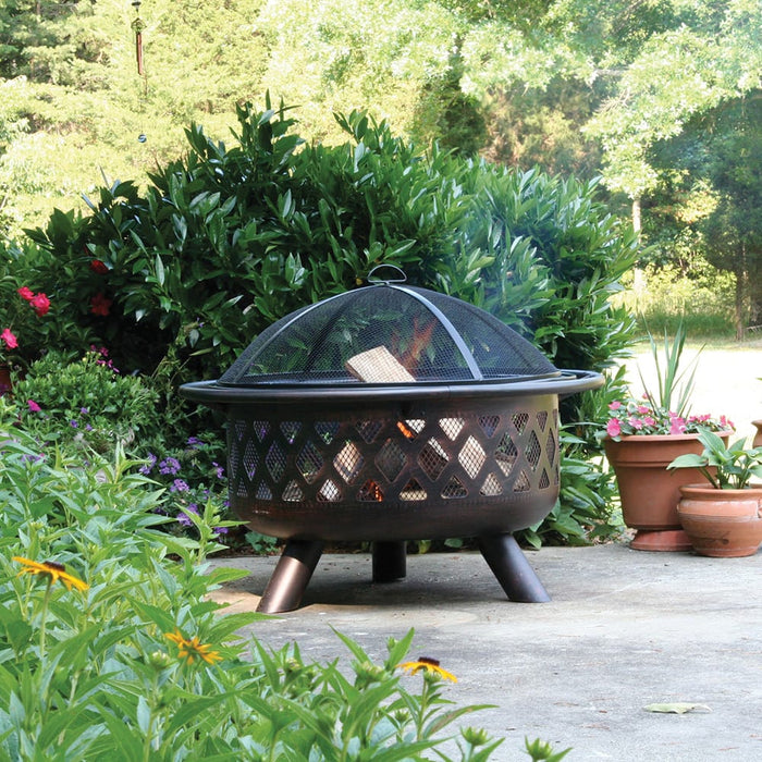 Endless Summer WAD792SP Oil Rubbed Bronze Wood Burning Firebowl with Lattice Design - 35.83 x 35.83 x 27.95 in. - Bronze Color