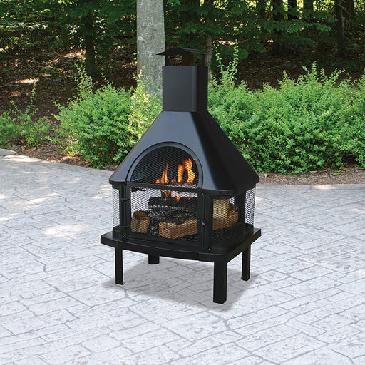 Endless Summer WAF1013C Black Wood Burning Outdoor Firehouse with Chimney - 25 x 20.08 x 43.31 in. - Black Color